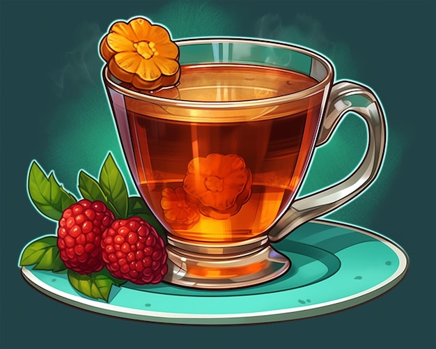 Photo cup of tea with raspberries generated by ai