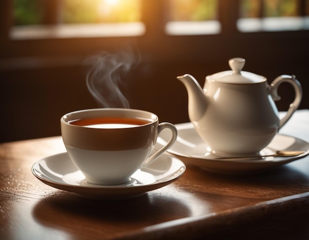 Photo a cup of tea with a tea pot