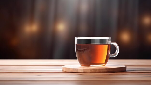 A cup of tea on a wooden table