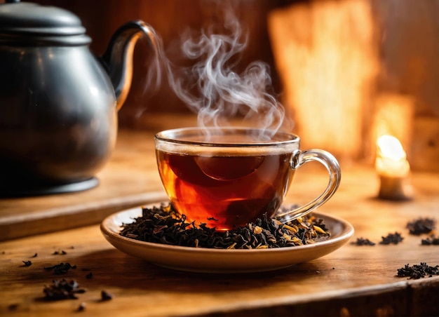 Cup of tea on a wooden table