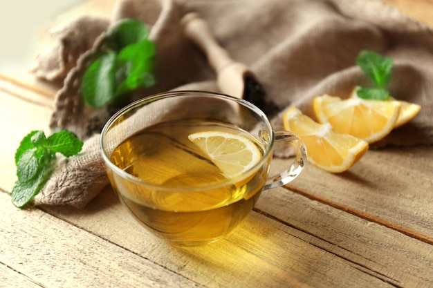 Cup of tea on wooden table