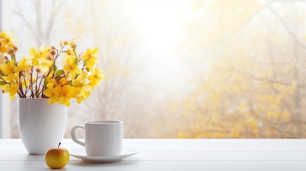 A cup of tea on a wooden windowsill