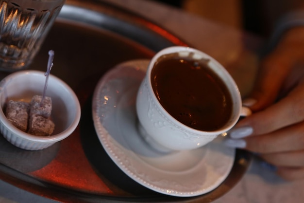 cup of Turkish coffee on table