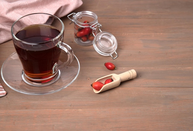 A Cup of vitamin tea with rosehip Natural herbal tea Horizontal orientation