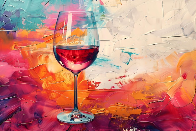 Cup of Wine With Texture of Swirling Brushstrokes Abstract C Illustration Trending Background Decor