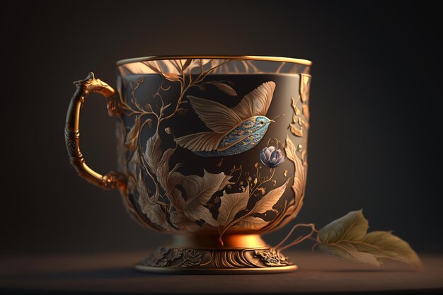 A cup with a blue bird on it