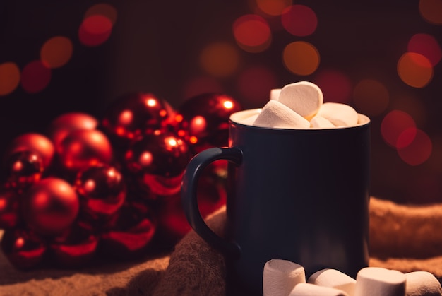 cup with cocoa and marshmallows