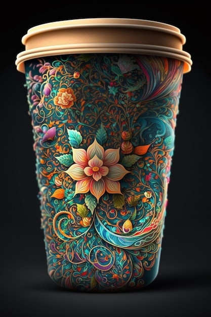 A cup with a floral design on it