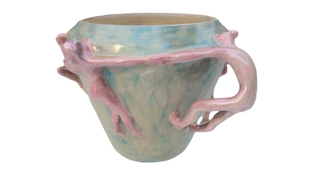 A cup with a handle that says'tree'on it