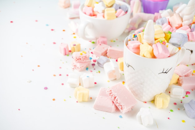 cup with hot chocolate and marshmallows