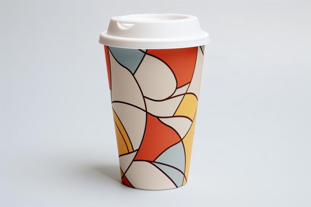 Photo a cup with a lid and a pattern on it