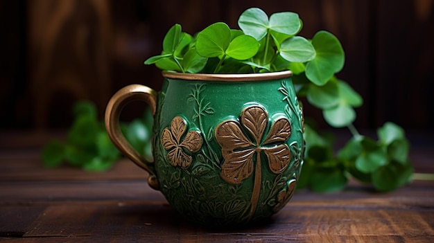 A cup with shamrocks generative AI