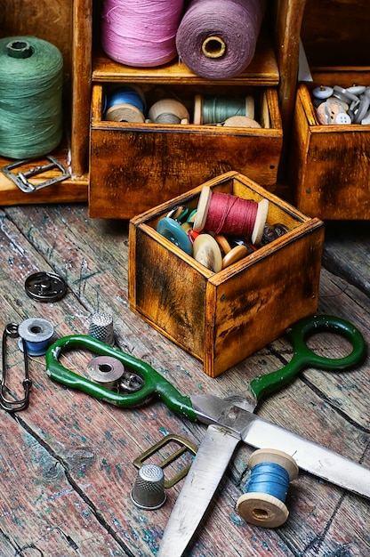 Cupboard with threads and buttons