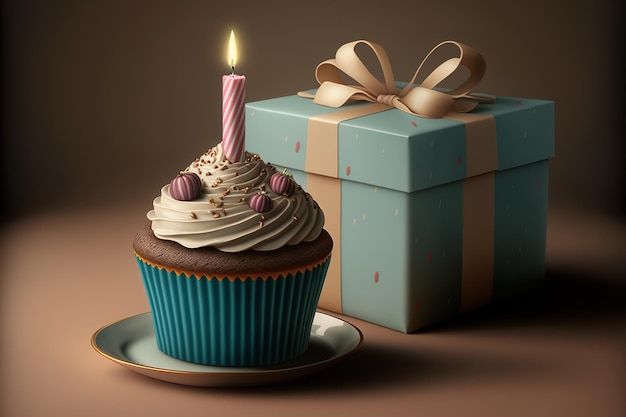 Cupcake candle and gift box for a birthday