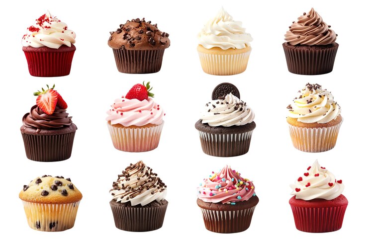 Photo cupcake dessert food png element set transparent background