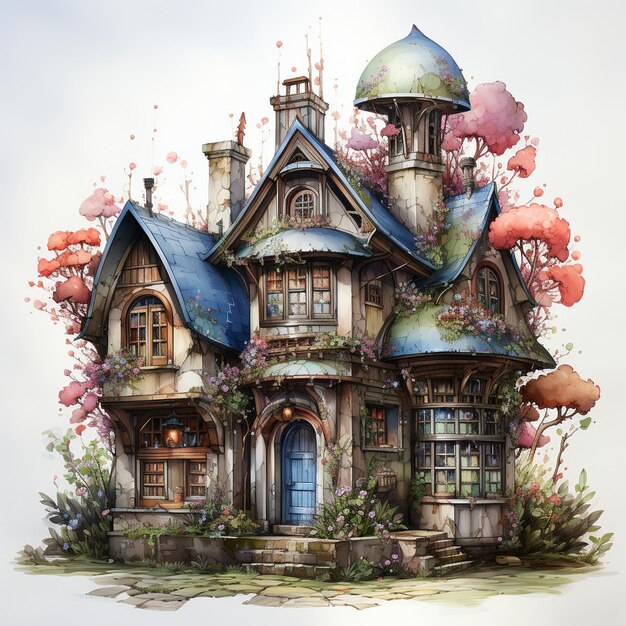 Cupcake House Watercolor Fairy House