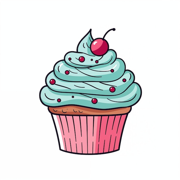 Cupcake illustratie in platte stijl in roze en blauwe kleuren Muffin dessert cake voedsel