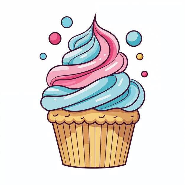 Photo cupcake illustration in flat style in pink and blue colors muffin dessert cake food