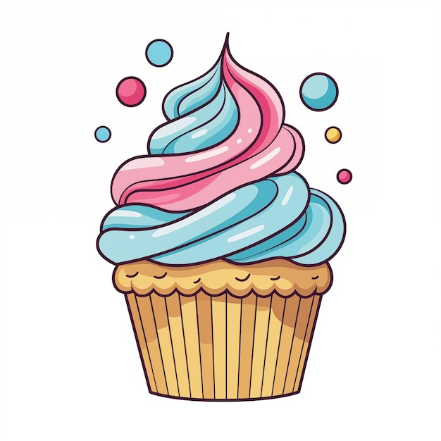 사진 분홍색과 파란색으로 평평한 스타일의 컵케이크 일러스트레이션 마핀 디저트 케이크 음식