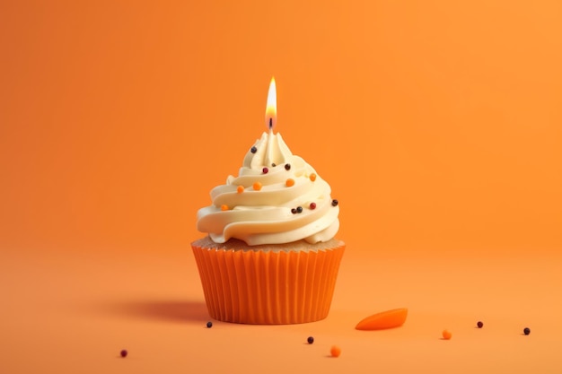 Cupcake kaars oranje voedsel Dessert gebakken Genereer Ai