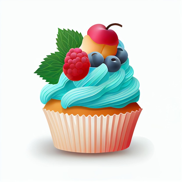 Cupcake met blauw glazuur en bessen bovenop generatieve ai