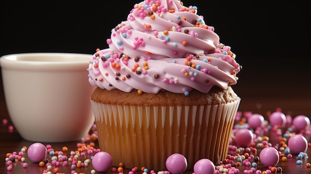 Cupcake met chocolade HD 8K achtergrond Wallpaper Stock fotografisch beeld