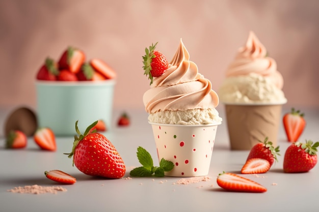 Cupcake met de roomillustratie van het aardbeifruit Generatieve AI