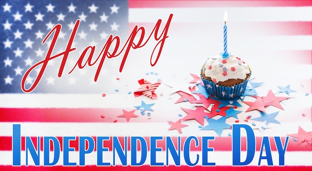 cupcake met kaars op de Amerikaanse Onafhankelijkheidsdag