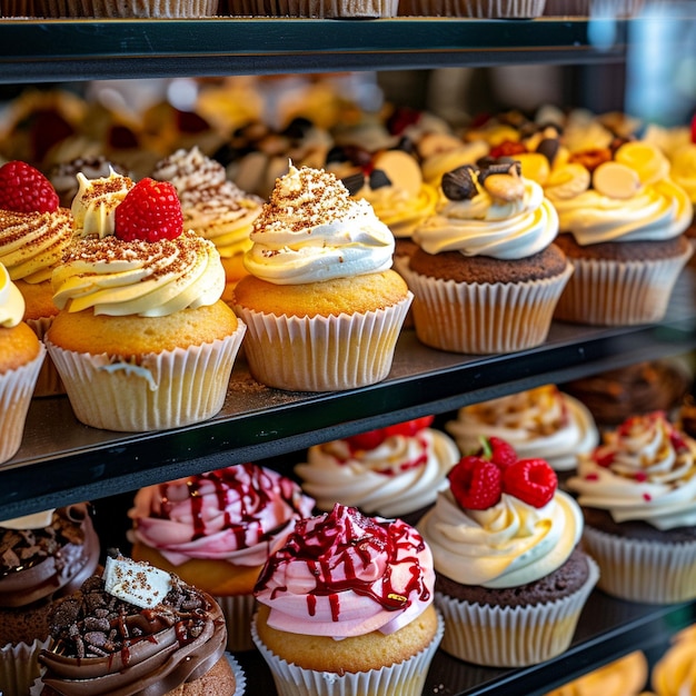 カップケーキ店でのカップケーキの組み立て