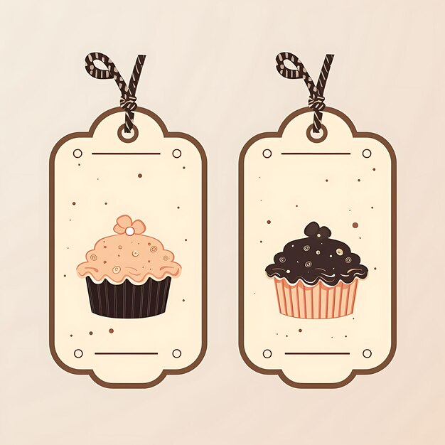 Cupcake Shop Tag Card Brown Paper Minimalist Shape Scalloped 2D Card Design Creative Illustration