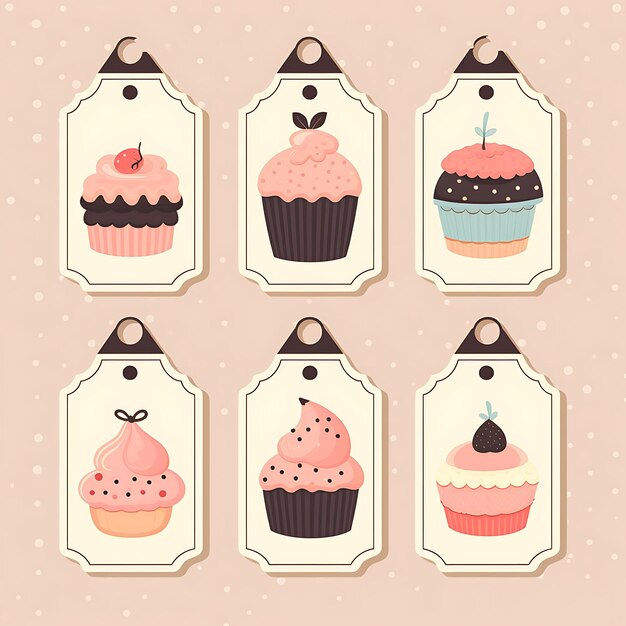 Foto cupcake shop tag card craft paper minimal shape scalloped ed 2d card design illustrazione creativa