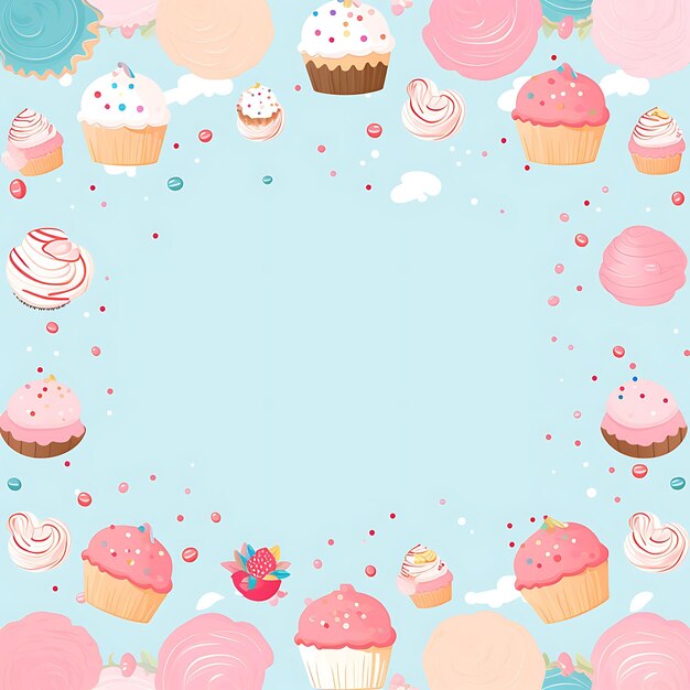 Photo a cupcake themed frame design cupcakes and sprinkles as decora 2d clipart tshirt overlay concept