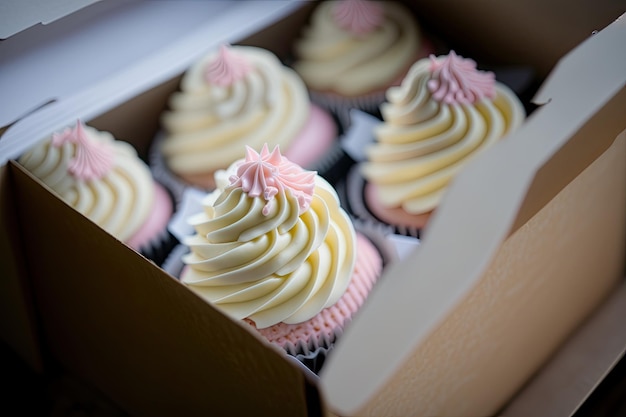 Foto cupcake verpakking bezorgdoos vanille cupcakes