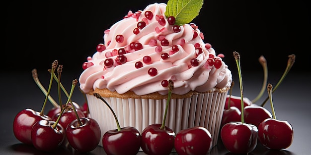 cupcake versierd met een heerlijke kersen een heerlijk dessert dat een uitbarsting van smaak belooft in ooit