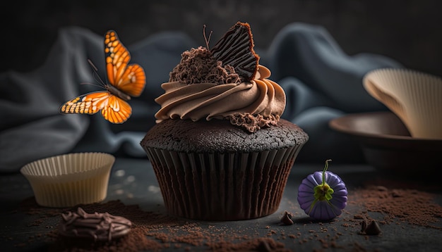 A cupcake with a butterfly on it