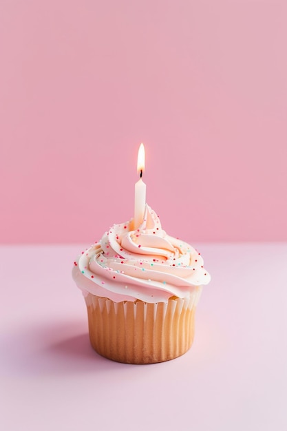 A cupcake with a candle on it