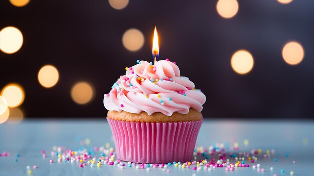 a cupcake with a candle that says " happy birthday ".