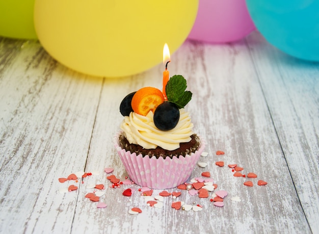 Photo cupcake with a candle