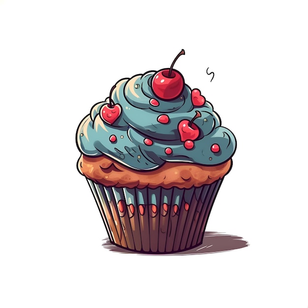 Cupcake with cherry illustration of a cupcake