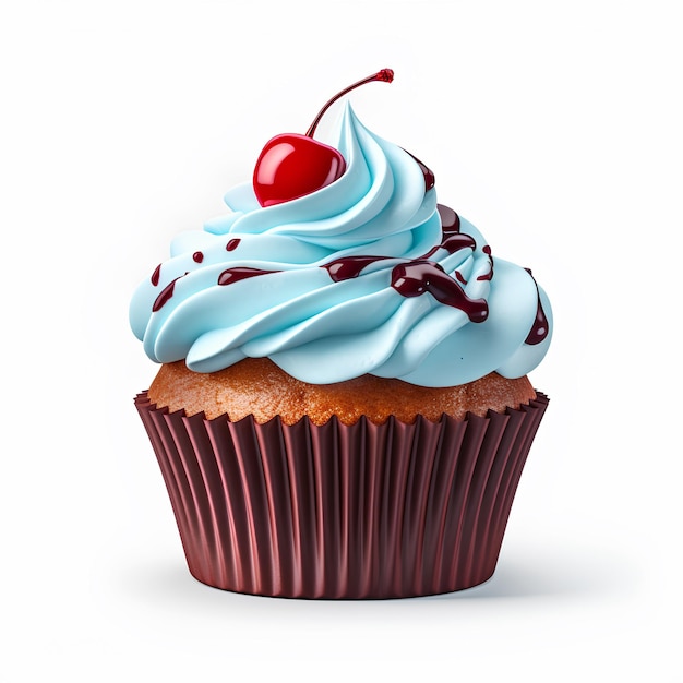 cupcake with chocolate and cherry on transparent background