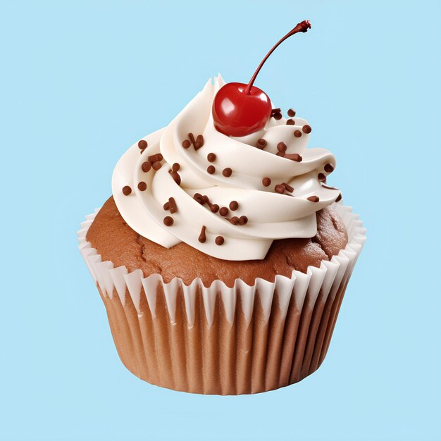 cupcake with chocolate and cherry on transparent background