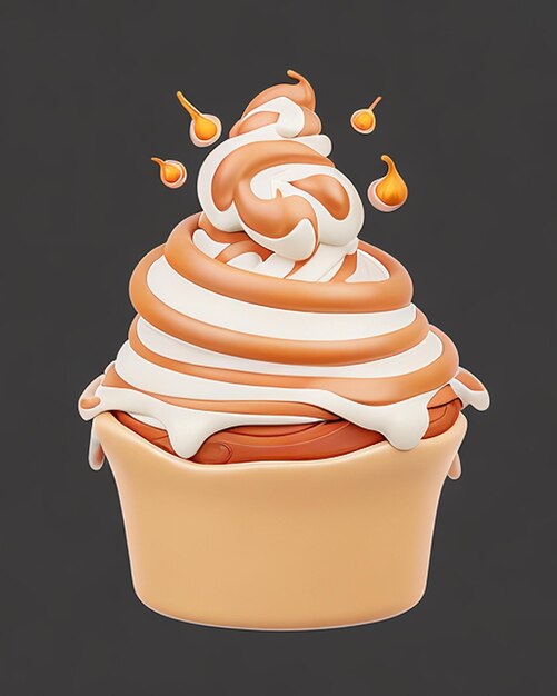 Photo a cupcake with a cream cone on top of it