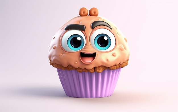 Foto un cupcake con una faccia realizzato dal creatore del personaggio.