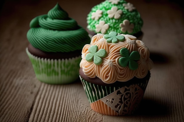 Foto un cupcake con quattro foglie sopra