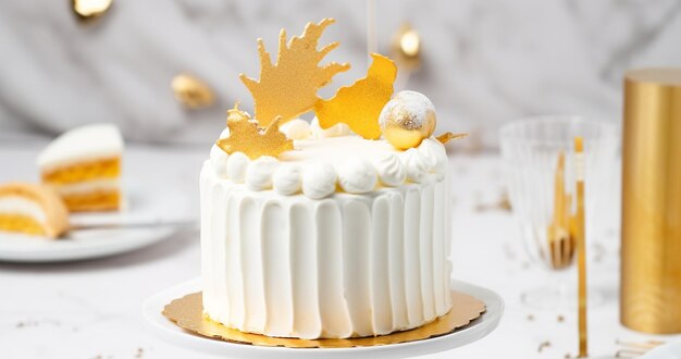 Foto un cupcake con una foglia d'oro sopra