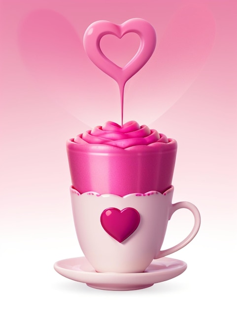 Cupcake with heart on pink background