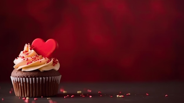 A cupcake with a heartshaped decoration Web banner with copy space Generative AI