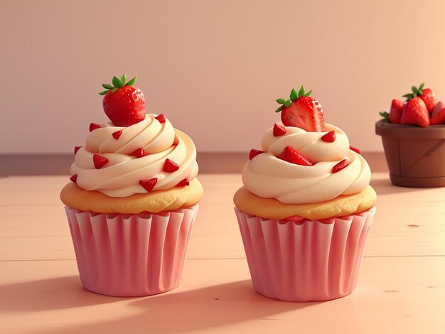 Photo a cupcake with ice cream and strawberries in it generated ai