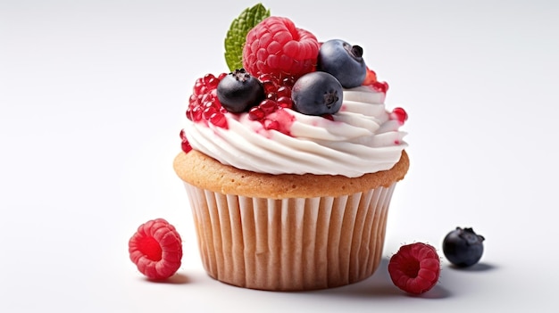 a cupcake with raspberries and raspberries on top.