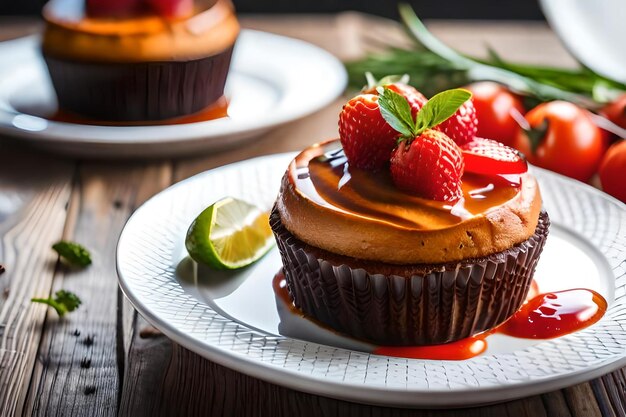 A cupcake with a slice of lime on the top.